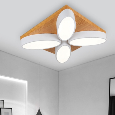 4/8 Lights Oval Flush Ceiling Light Nordic Wood Flush Mount Lamp in Warm/White for Living Room