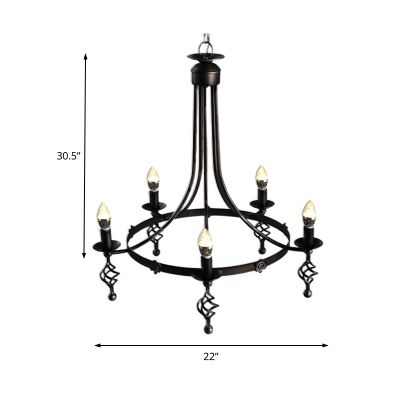 5 Lights Round Chandelier Lamp Traditional Metal Hanging Pendant Light in Black
