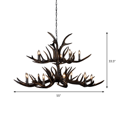 6/10/15 Lights Candle Pendant Light Fixture with Antlers Accent Rustic Resin Chandelier Lighting in Black