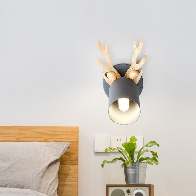 Antler Decorative Wall Mount Lamp Modernist Metal 1 Bulb Gray/White/Green Cylinder Wall Sconce Lighting for Bedroom