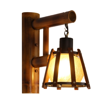 Bamboo Globe/Cylinder Wall Lighting Traditional 1 Light Wall Light Fixture in Wood for Porch