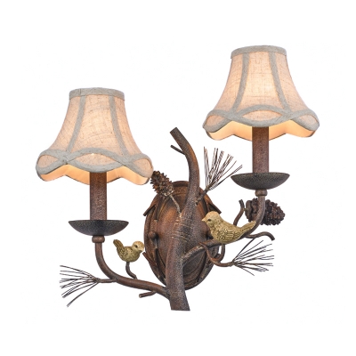 Bell Shade Wall Light with Fabric Shade 1/2 Lights Traditional Wall Sconce Lighting in Brown