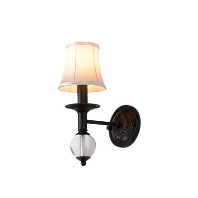 Bell Shaped Wall Sconce Modern Fabric 1 Light Wall Lamp with Straight Arm in Black Finish