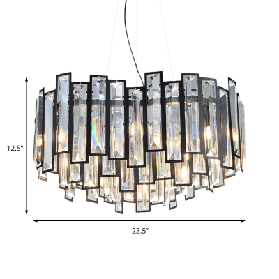 Black Heart Hanging Ceiling Light Modernism Metal 6 Bulbs Pendant Lamp with Clear Crystal Block
