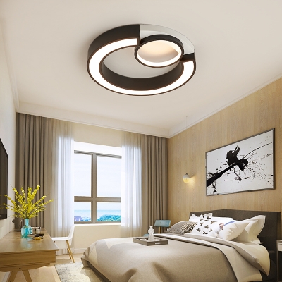 Black/White C Shaped Flush Light Metal Shade Led Modernism Flushmount Lighting for Bedroom, 18