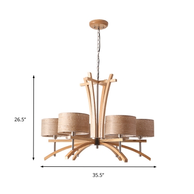 Brown Drum Chandelier Lighting Modern Rustic Wood and Plastic 3/6 Lights Pendant Lamp