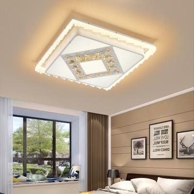 Clear and Amber Crystal Led Flushmount with Square/Rectangle Shade Contemporary Led Flush Lighting in White