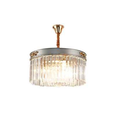 Clear Crystal Drum Ceiling Pendant Light Contemporary 3/4 Lights 16