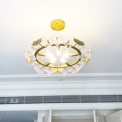 Clear Crystal Maple Leaf Pendant Lighting Modern Loft 5 Lights Gold Chandelier Light for Living Room