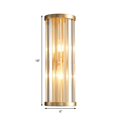 Clear Crystal Tube Sconce Lighting 2 Lights Contemporary Wall Light in Gold for Hotel Living Room