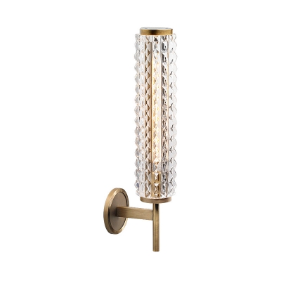 Clear Prismatic Glass Tube Sconce Light Colonial Style 1 Light Satin Bronze Wall Light Fixture for Living Room