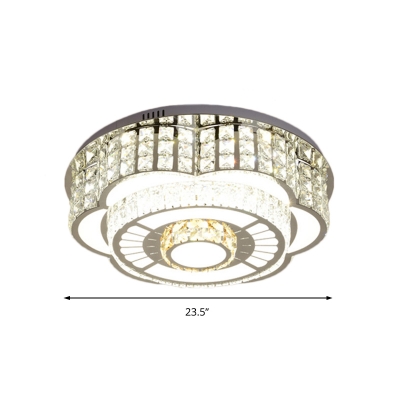 Crystal Beaded Flower Flushmount Contemporary Integrated Led Ceiling Light Fixture in Chrome, 23.5
