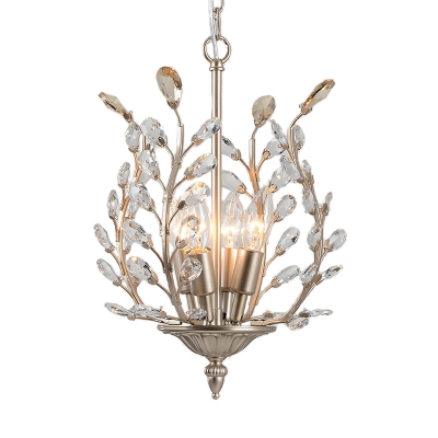 Crystal Chandelier Light with Leaf Design 4 Lights Modern Champagne Gold Ceiling Hanging Light