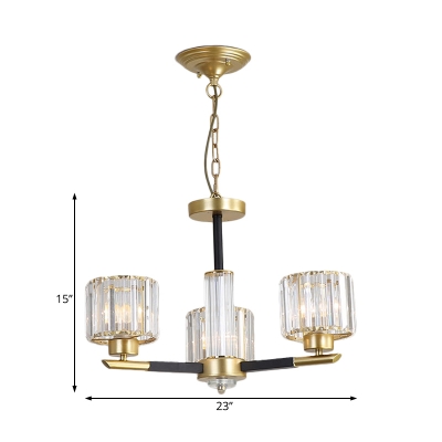 Drum Pendant Lamp with Radial Design 3/6/8 Lights Clear Crystal Vintage Chandelier in Gold