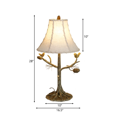 Empire Shade Table Light with Bird White Beige Shade Countryside Standing Table Lighting