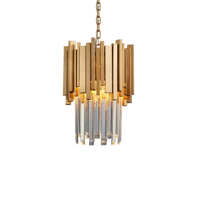 Chrome/Gold 2 Tiers Pendant Light 1 Light Modernism Clear Crystal Hanging Ceiling Light for Dining Room