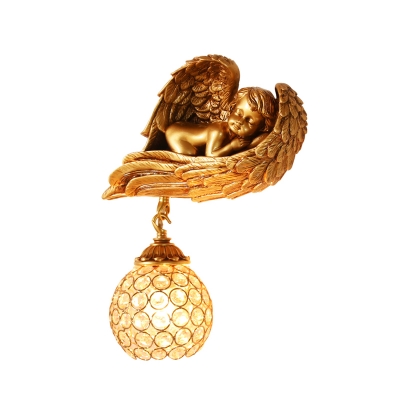 Golden Angel Wall Lighting with Crystal Loft Style 1 Light Metal Dome Wall Sconce for Living Room