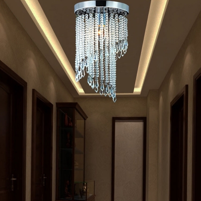 Hallway Restaurant Circular Flush Mount Light Clear Crystal 1 Light Modern Ceiling Light in Chrome