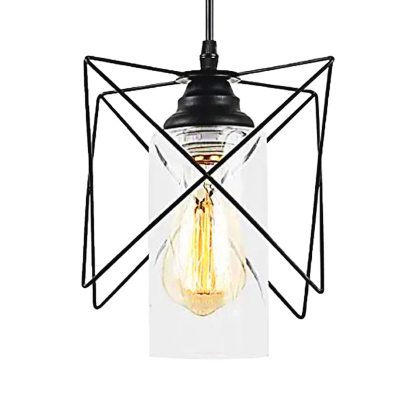 Industrial Metal Wire Pendant Lighting 1 Bulb Indoor Suspension Lamp in Black for Bedroom