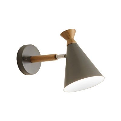 Metal Cone Shade Wall Light Nordic Style Rotatable 1 Light Bedside Reading Light in Blue/Green/Grey/White