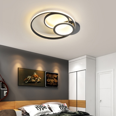 Metal Halo Ring Flush Mount Lighting Minimalist Led Ceiling Flush Lamp in Black/White