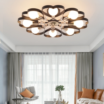Metal Heart Petal Semi Flush Mount Light 3/6/8 Lights Elegant Ceiling Lamp in Black for Bedroom