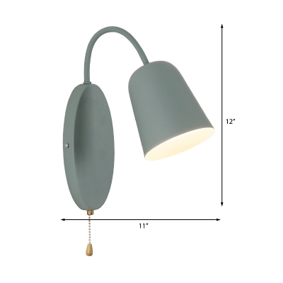 Modern Cone Sconce Light Fixture 1 Light Wall Mounted Lighting with Metal Shade and Pull Chain in Pink/Yellow/Blue/Green