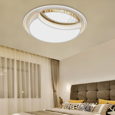 Modern Moon/Flower/Round Flush Ceiling Light with Amber Crystal Accents Led Acrylic Flush Mount Ceiling Light in White