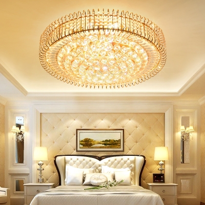 

Modern Round Flush Ceiling Light with Clear Crystal Ball // W 2/3/9 Lights Gold Flushmount, HL562787