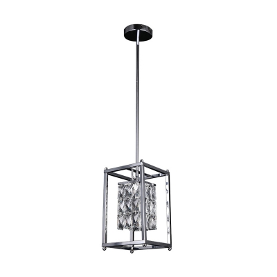 Rectangle Metal Frame Pendant Light with Triangle-cut Clear Crystal Modern 1 Light Indoor Ceiling Light for Bedside