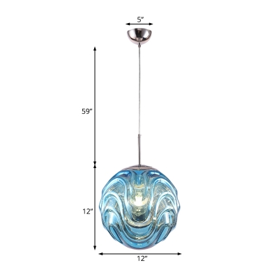 Ripple Globe Hanging Pendant Light Modern Acrylic Decorative Suspension Light in Black/Blue/Copper/Gold/Silver
