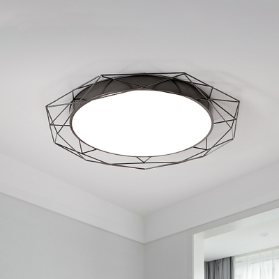 Round Flush Mount Ceiling Light with Wire Guard Metal 1 Light 21.5