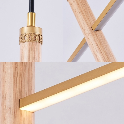 Solid Wood Linear Hanging Light Chinese Style 31.5