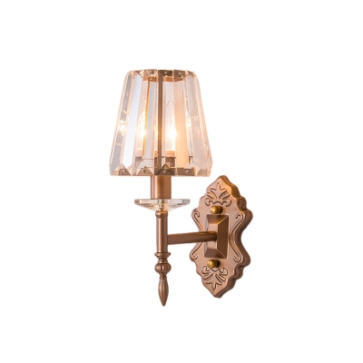 Tapered Clear Crystal Wall Light Fixture Modernist 1/2-Light Wall Sconce in Copper for Bedroom