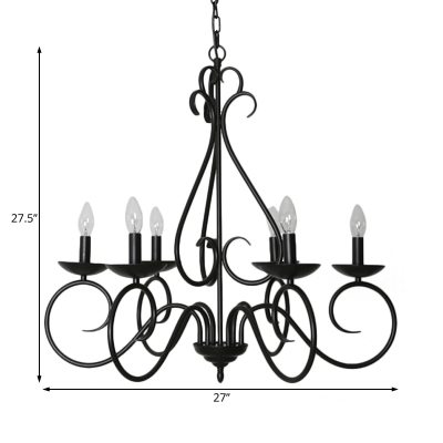 Traditional Candle Pendant Lamp Metal 6 Lights Black Hanging Chandelier for Dining Room
