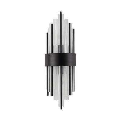 Tube Dining Room Wall Light Clear Crystal Modern Style LED Sconce Light in Black
