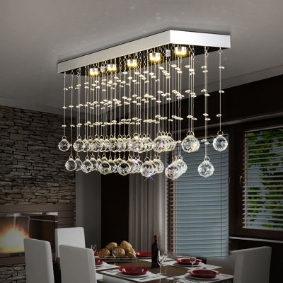 Unique Crystal Linear Ceiling Fixture Modern Design Crystal Ball Lighting Fixture over Kitchen Island