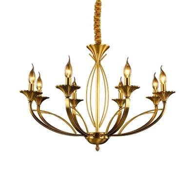 Vintage Candle Hanging Pendant Light Wrought Iron 8 Lights Brass Chandelier Lamp