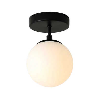 1 Bulb Brass/Black Finish Close to Ceiling Light with Frosted Globe Glass Shade Minimalist Semi-Flushmount Light