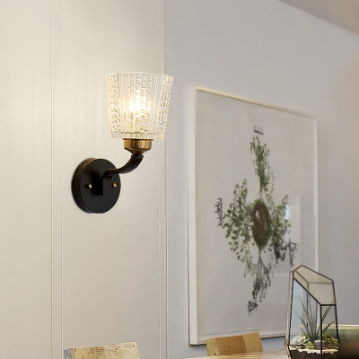 1 Light Drum Wall Light Modern Crystal and Metal Sconce Light in Black for Kitchen Hallway
