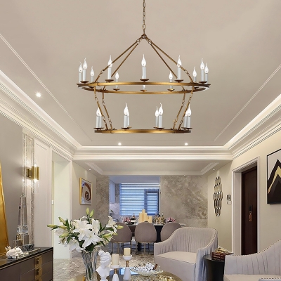20 Lights 2 Tiers Chandelier Lighting Traditional Metal Gold Indoor Lighting for Living Room