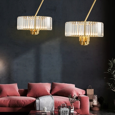 3/4/6 Lights Drum Crystal Chandelier Lighting Mid Century Modern Clear Pendant Lighting for Living Room