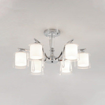 3/6/8/10 Lights Cylinder Semi Flushmount Light with Inner White Glass Modernism Living Room Lighting in Chrome