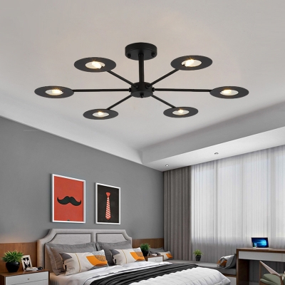 6/8 Lights Disc Ceiling Chandelier with Radial Design Contemporary Iron Pendant Lighting in Black/White/Black and Gold/White and Gold