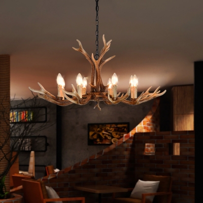 6/8 Lights khaki Antlers Ceiling Pendant Light Contemporary Resin Suspension Light for Indoor