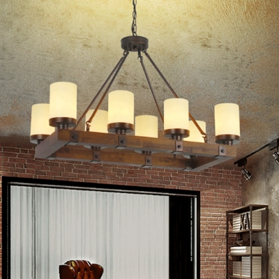 6/8 Lights Linear Chandelier Light with Frosted Glass Shade Loft Style Kitchen Island Lighting