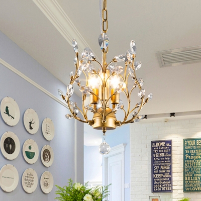 Adjustable Candle Pendant Lamp with Crystal Branch Post Modern Chandelier for Foyer