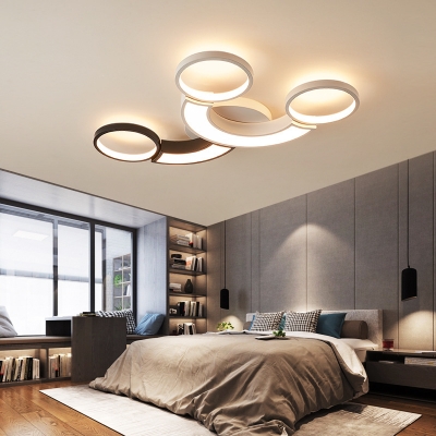 Arc Flush Mount Ceiling Light with 2/3 Rings Nordic Style Led Ceiling Flush Light in Black and White