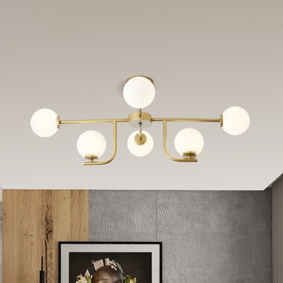 Ball Ceiling Lamp With White Glass Shade 6 10 Lights Modern Vintage Semi Flush Light In Gold Beautifulhalo Com - Ball Ceiling Lights Gold