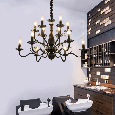 Black/Gold Chandelier Lamp with Candle Vintage Rustic Metal 6/12/16 Lights Hanging Light for Living Room
